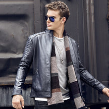 Load image into Gallery viewer, CustOmerS 2019 Autumn New Men&#39;s Casual Fashion Stand Collar Slim Leather Jacket Slim Solid Color Leather Jacket Men