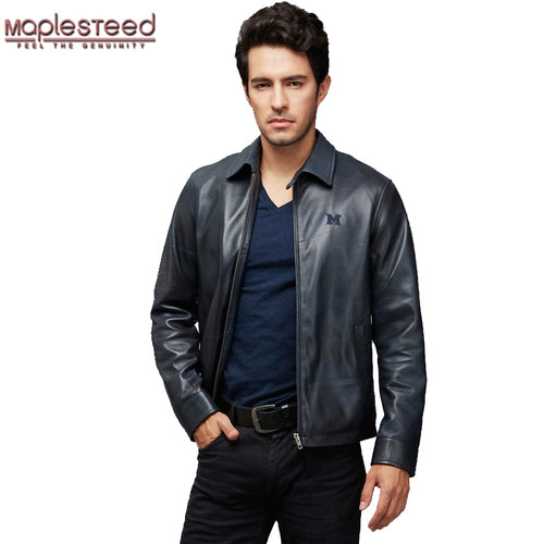 MAPLESTEED 100% Natural Sheepskin Genuine Leather Jacket Brand Men Leather Jacket Black Blue Man Leather Coat Spring Autumn M169